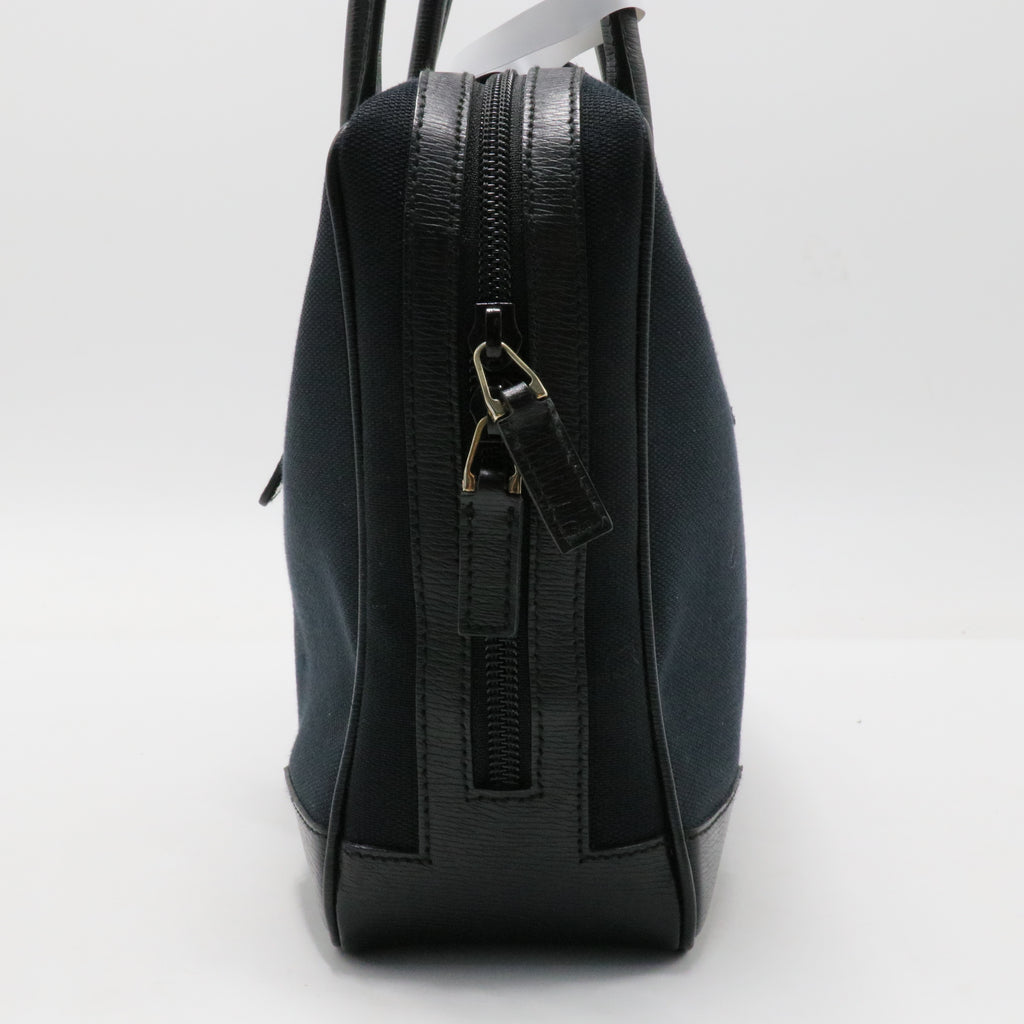 Leather-Trimmed Canvas Handle Bag