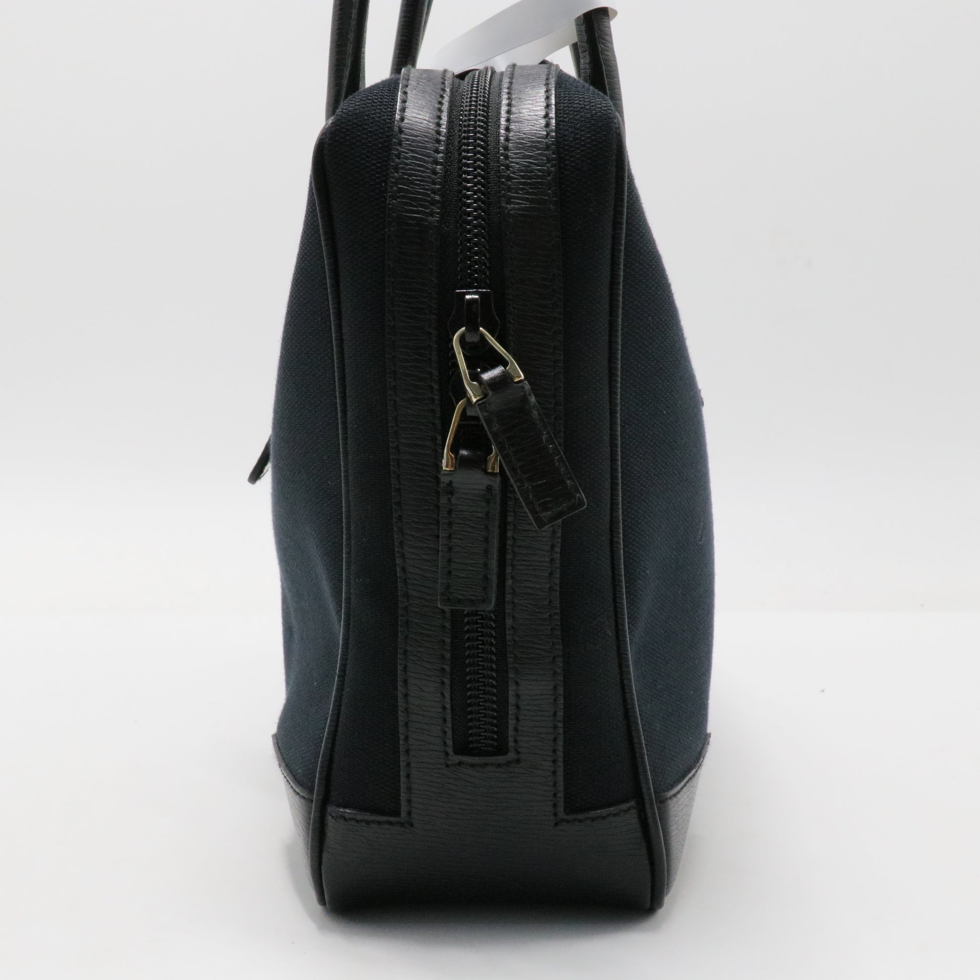 Leather-Trimmed Canvas Handle Bag