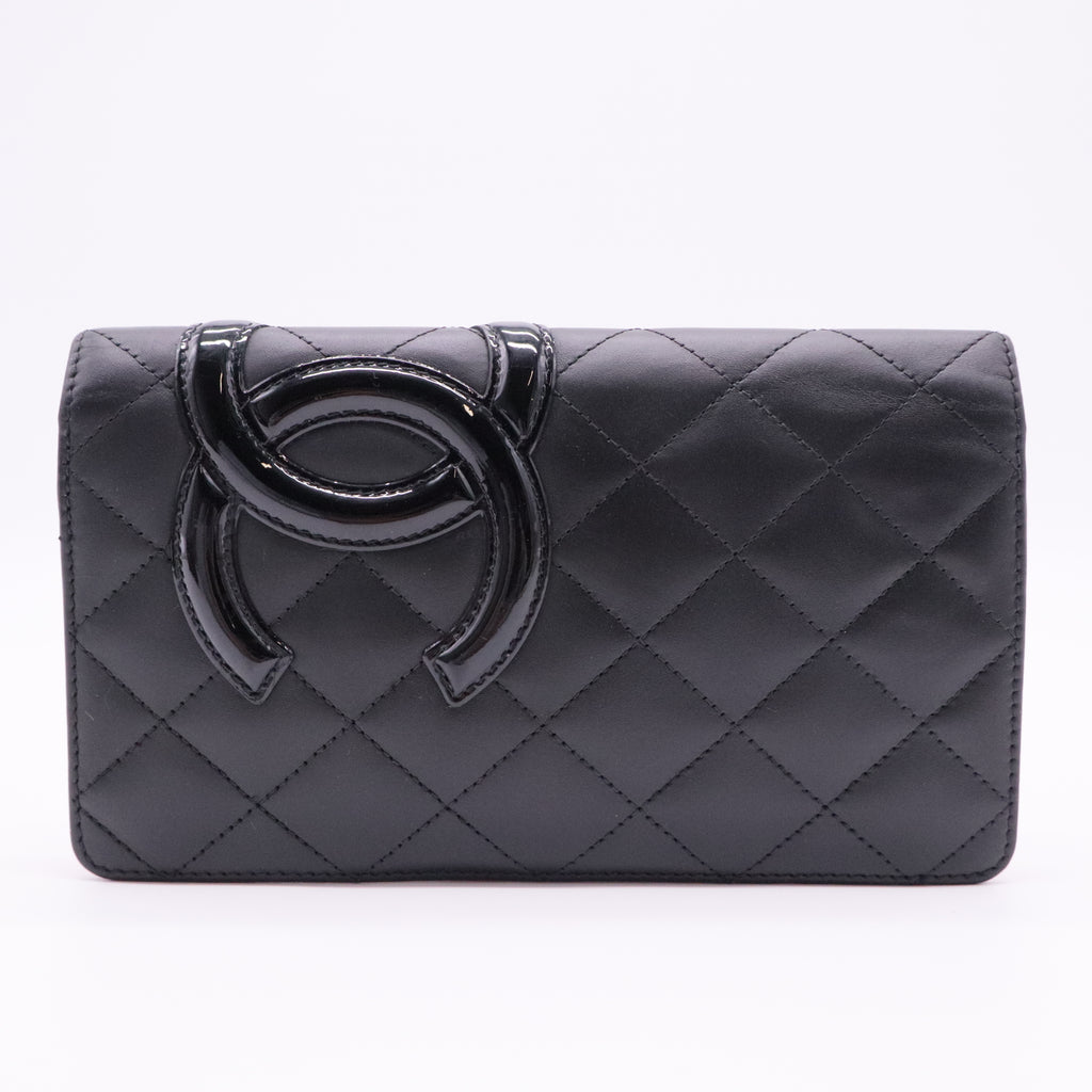 Black Quilted Leather Cambon Ligne Yen Long Wallet