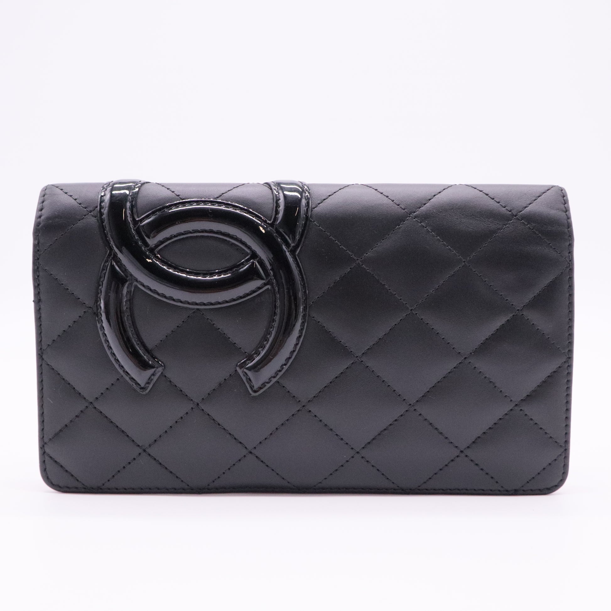 Black Quilted Leather Cambon Ligne Yen Long Wallet