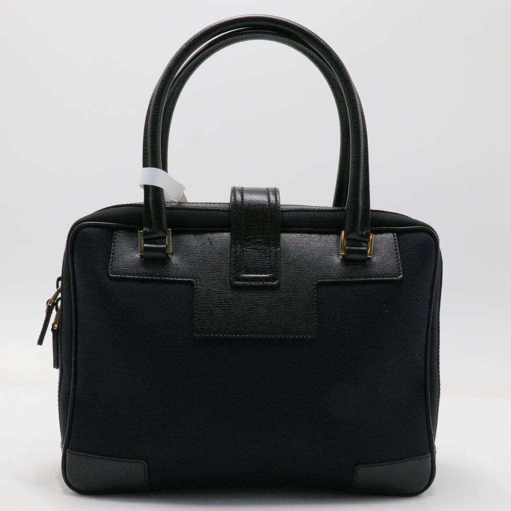Leather-Trimmed Canvas Handle Bag