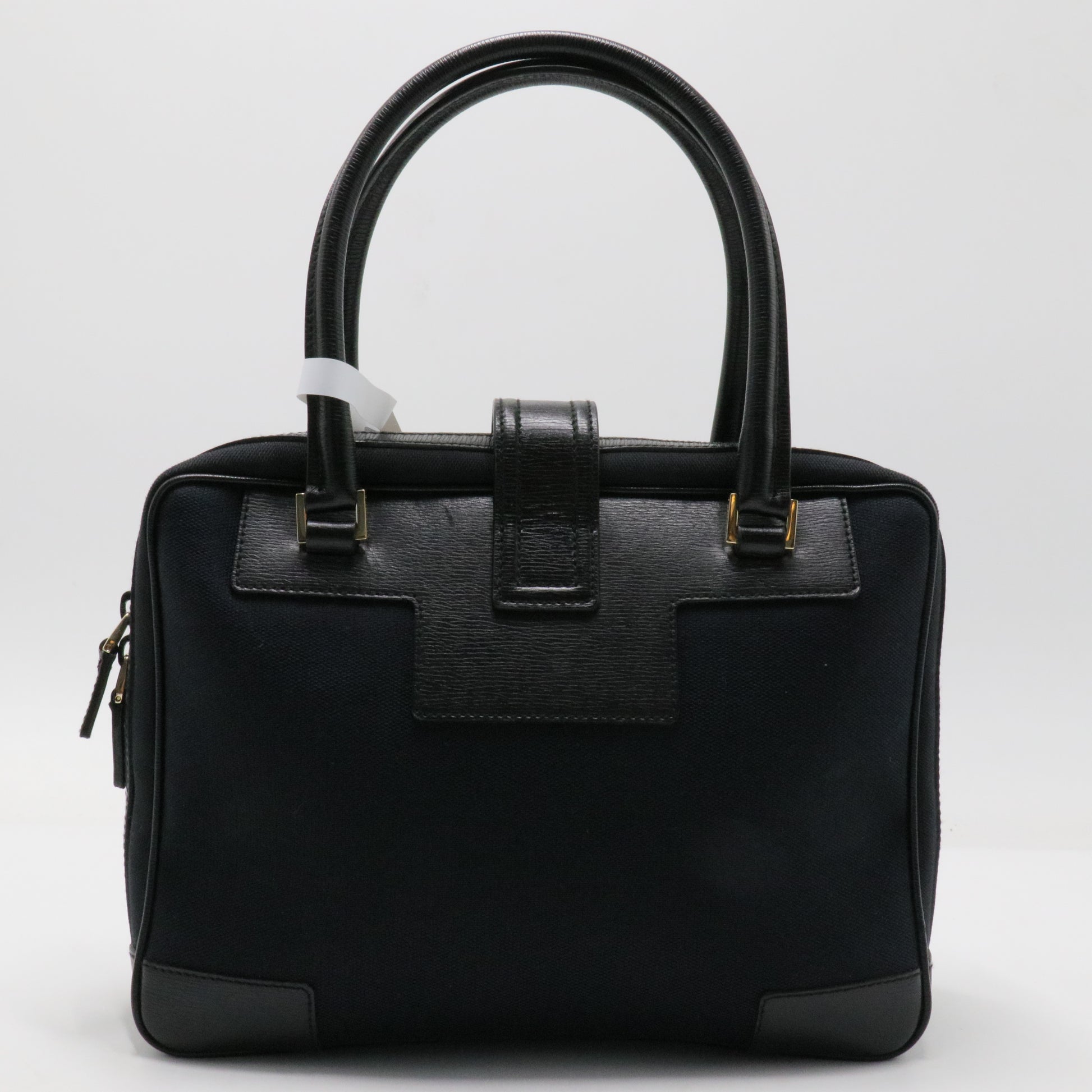 Leather-Trimmed Canvas Handle Bag