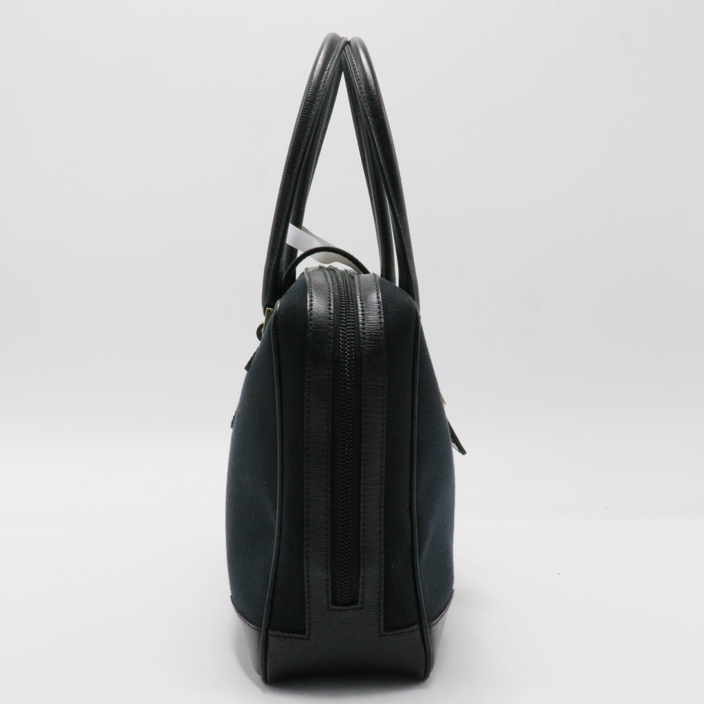 Leather-Trimmed Canvas Handle Bag