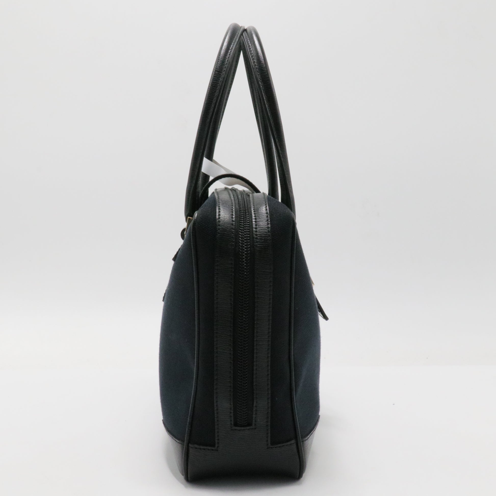 Leather-Trimmed Canvas Handle Bag