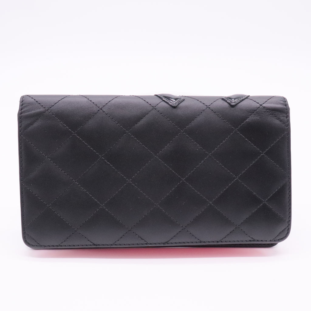 Black Quilted Leather Cambon Ligne Yen Long Wallet