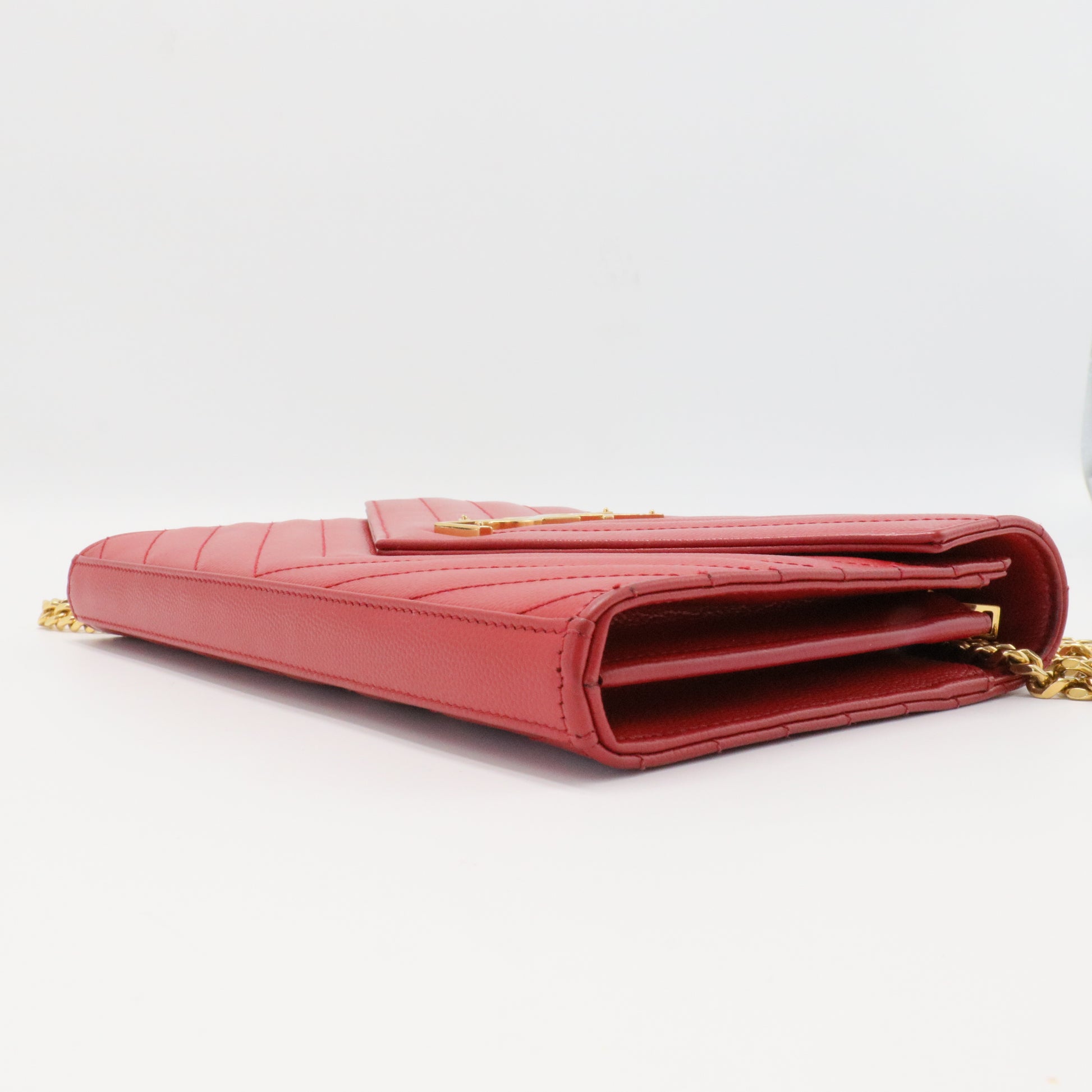 Classic Monogram Wallet on Chain Matelasse Chevron Leather Medium