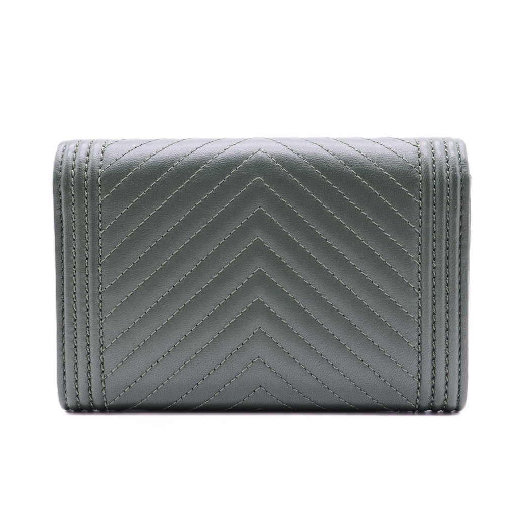 Chanel Green Chevron Leather Boy Wallet