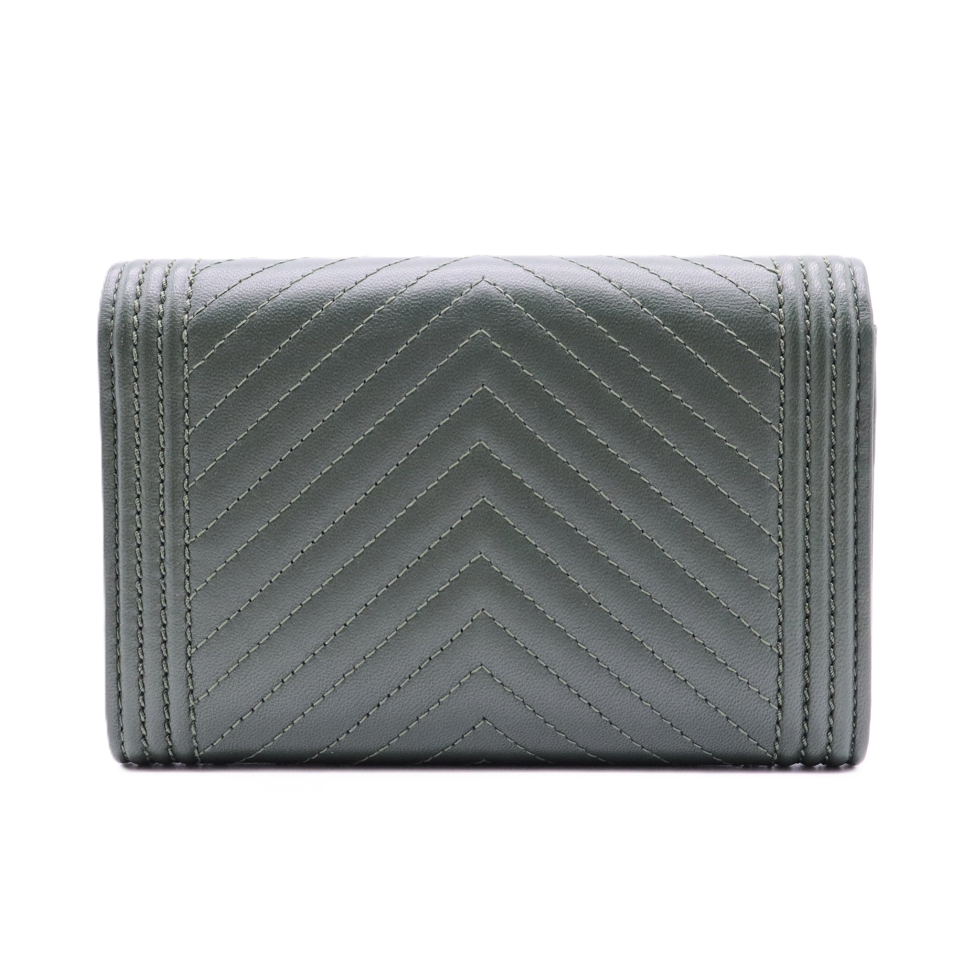 Chanel Green Chevron Leather Boy Wallet