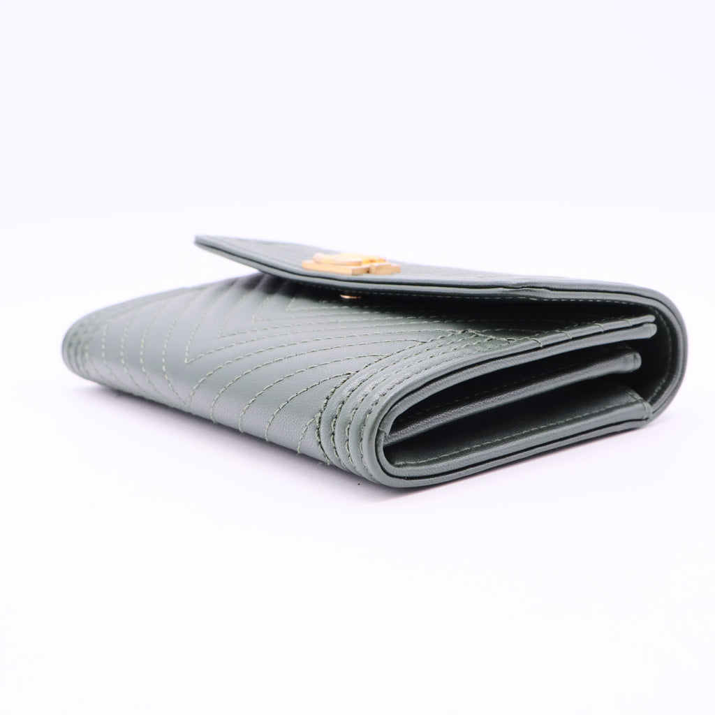 Chanel Green Chevron Leather Boy Wallet