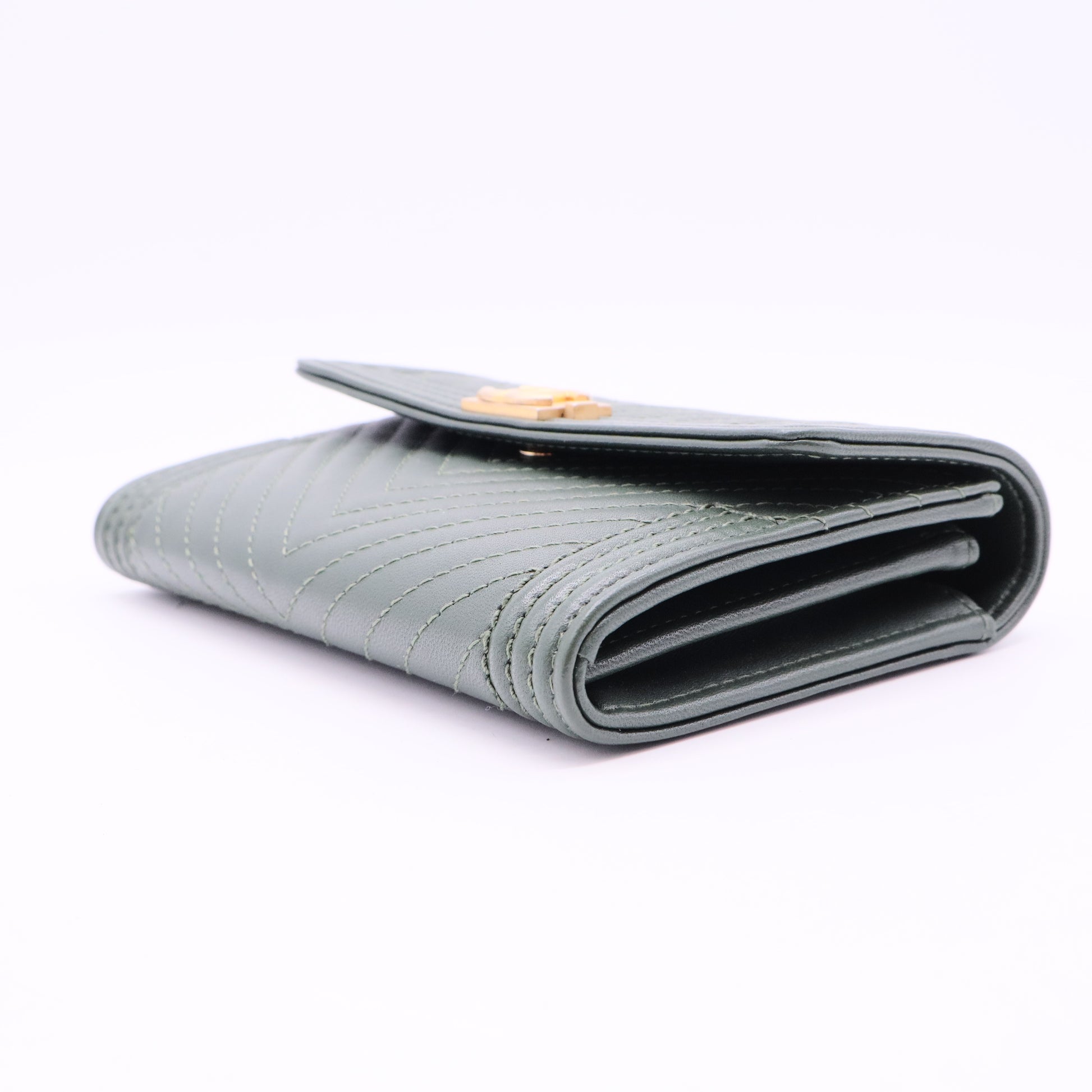 Chanel Green Chevron Leather Boy Wallet
