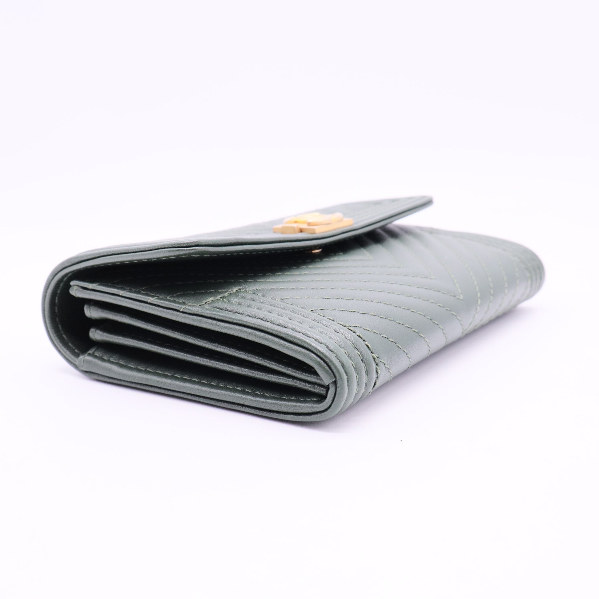 Chanel Green Chevron Leather Boy Wallet