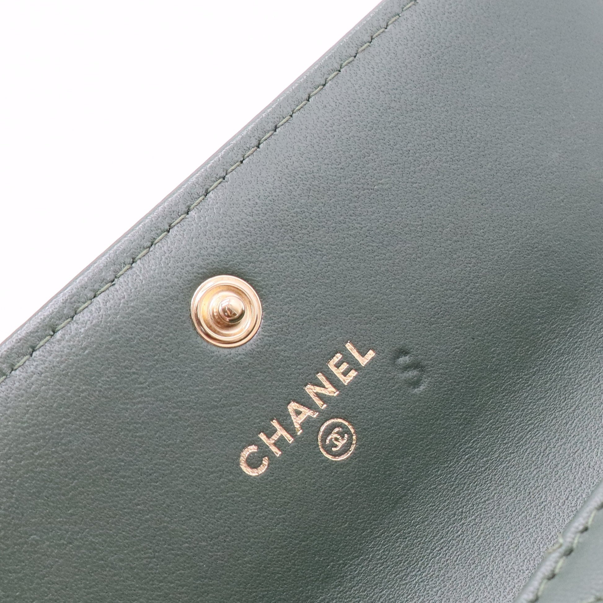 Chanel Green Chevron Leather Boy Wallet
