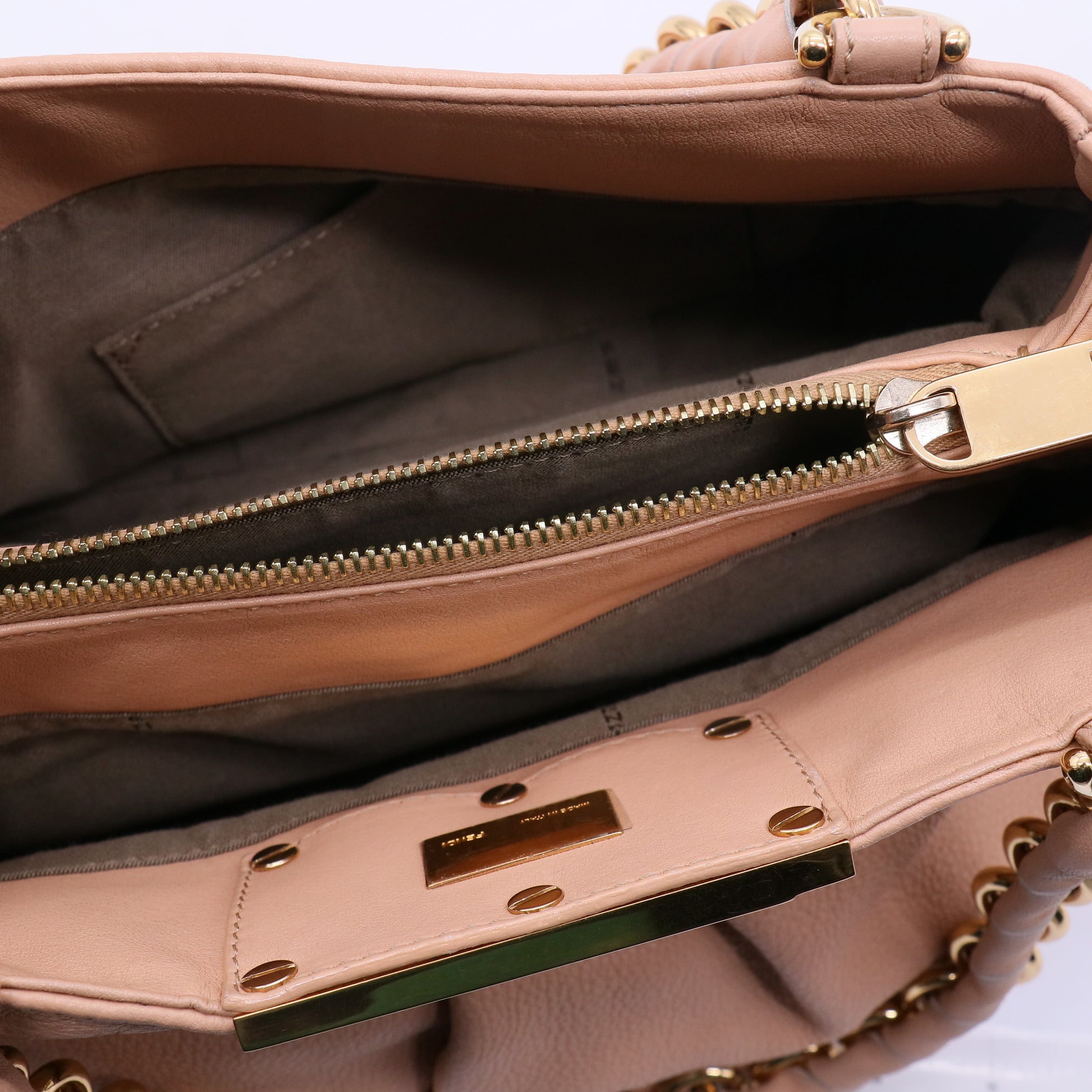 Fendi Beige Leather Mia Agnello Bag twins B21450