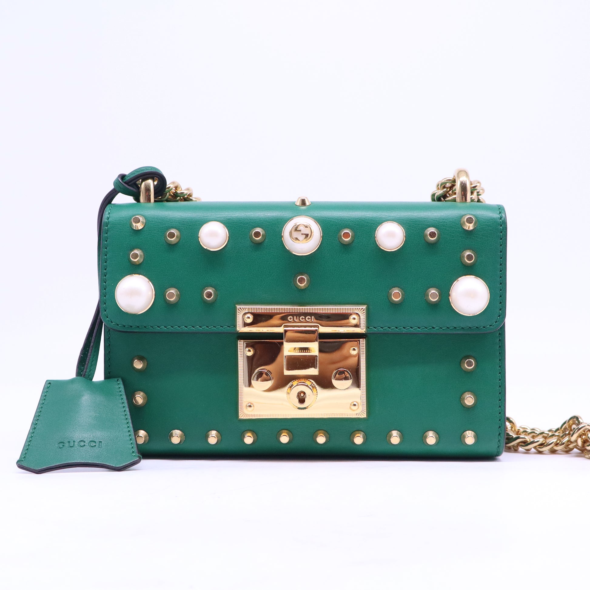 Pearly Padlock Shoulder Bag Studded Leather Small B21193