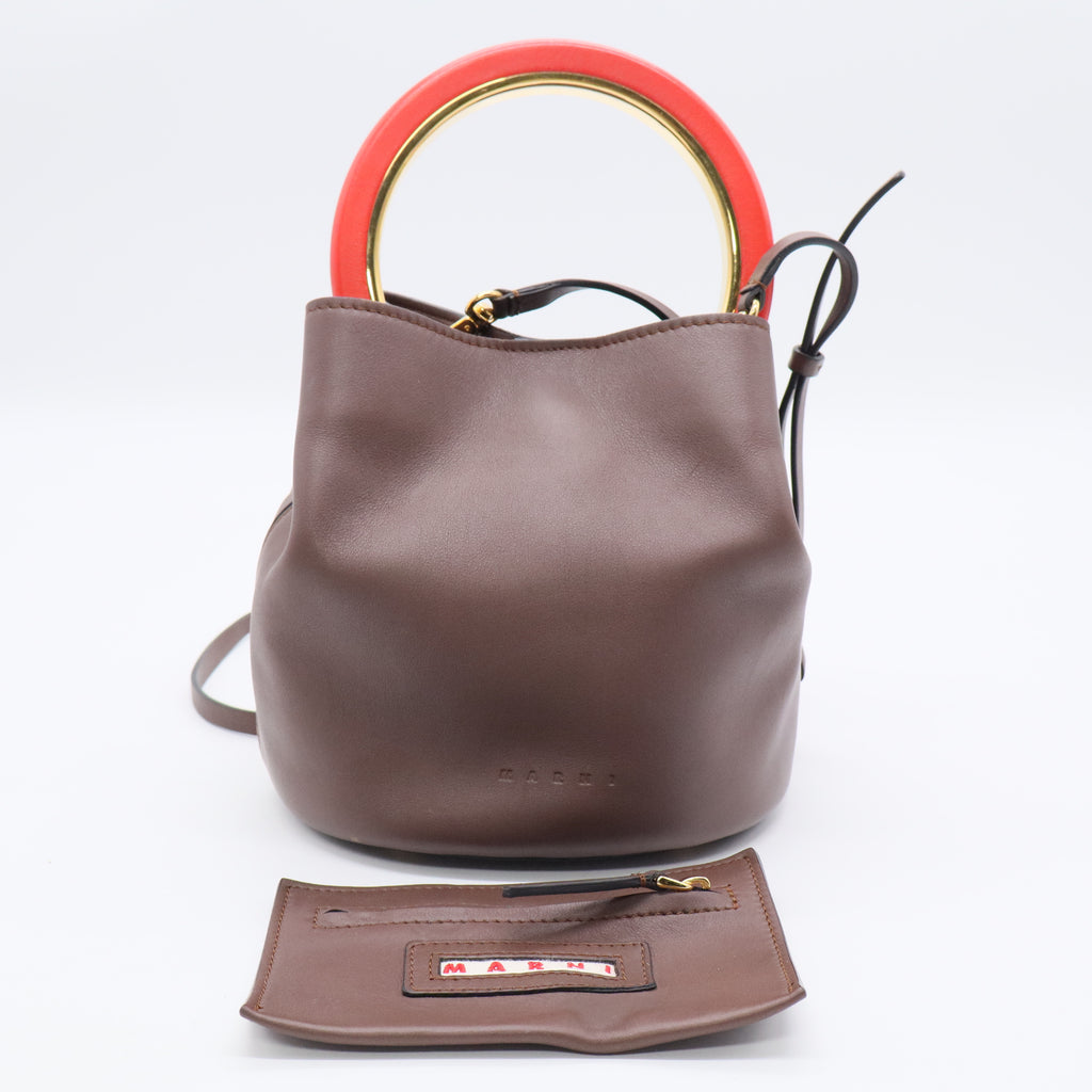 Marni Brown Leather Pannier Bucket Bag B20551
