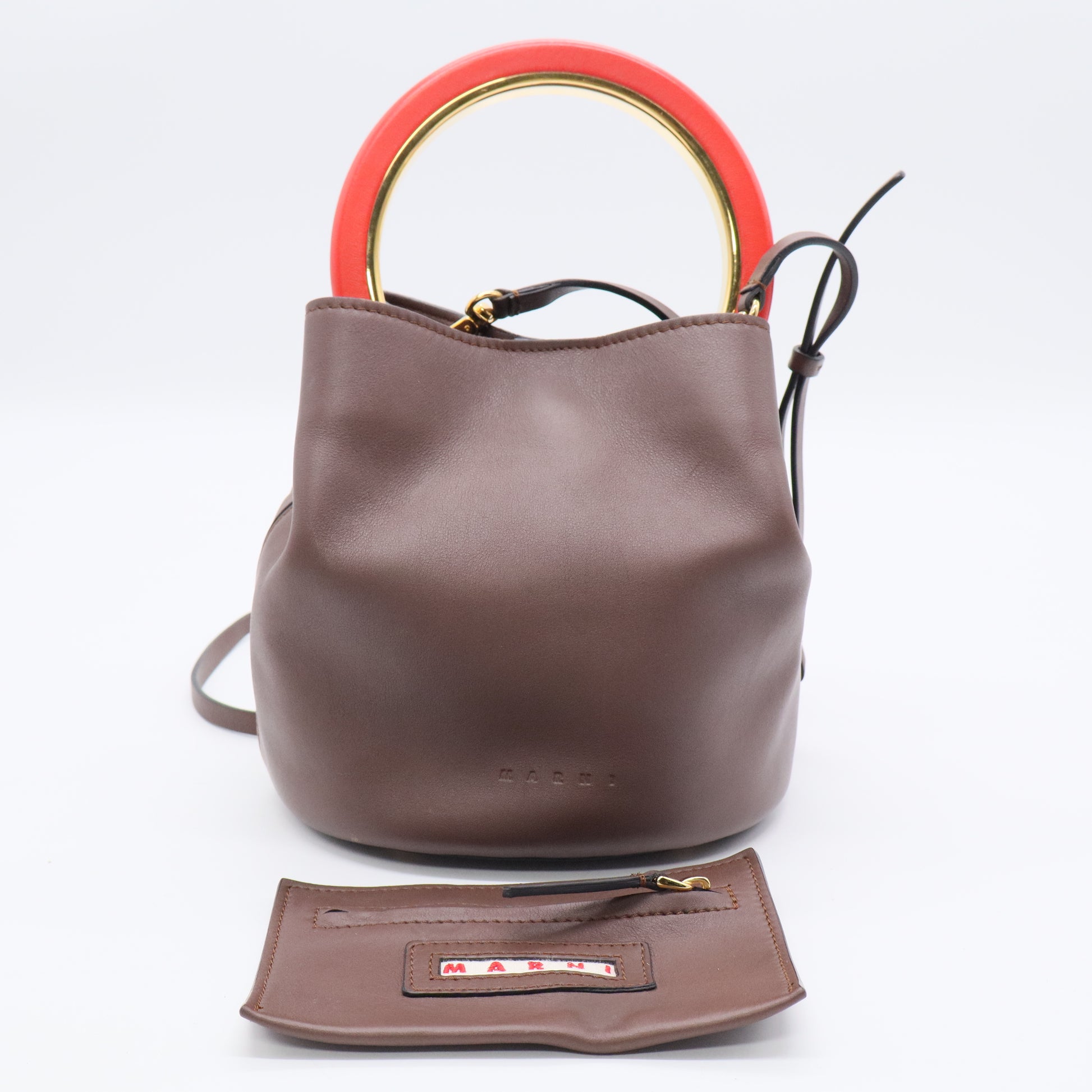 Marni Brown Leather Pannier Bucket Bag B20551