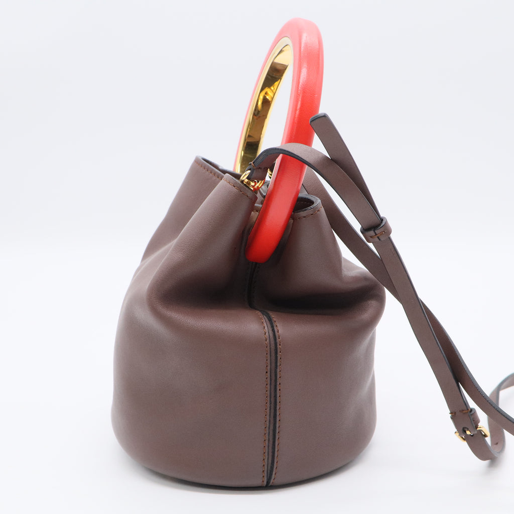 Marni Brown Leather Pannier Bucket Bag B20551