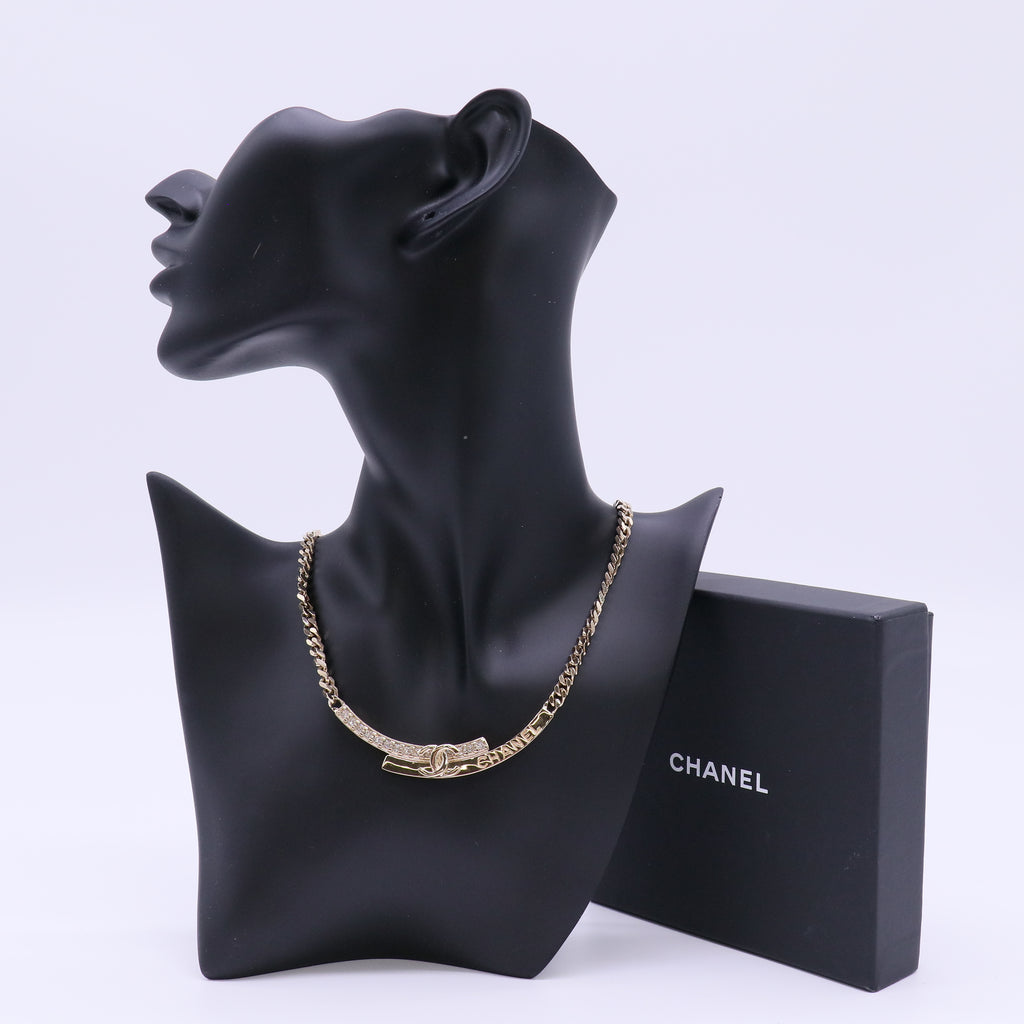 Chanel CC Crystals Gold-Tone Choker Necklace W22165