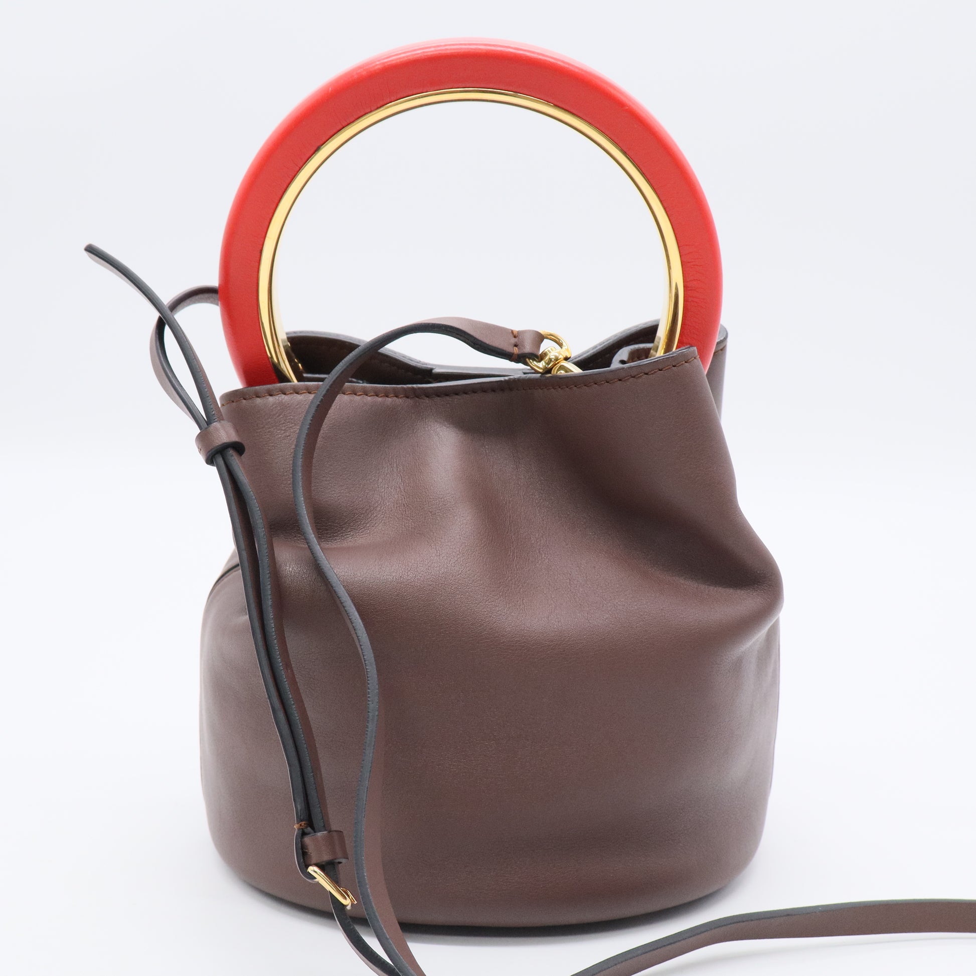 Marni Brown Leather Pannier Bucket Bag B20551