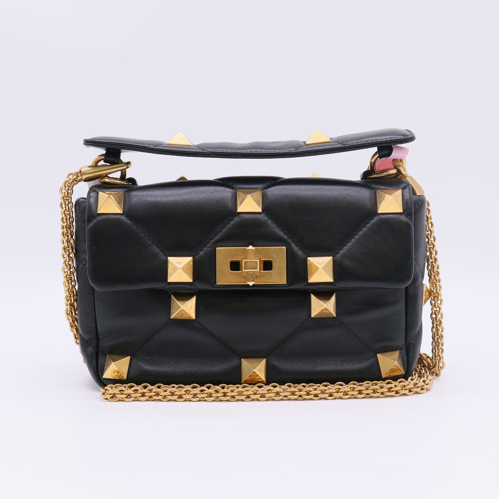 Valentino Garavani Nappa Large Roman Stud Shoulder Bag Black Twins LDJ5106