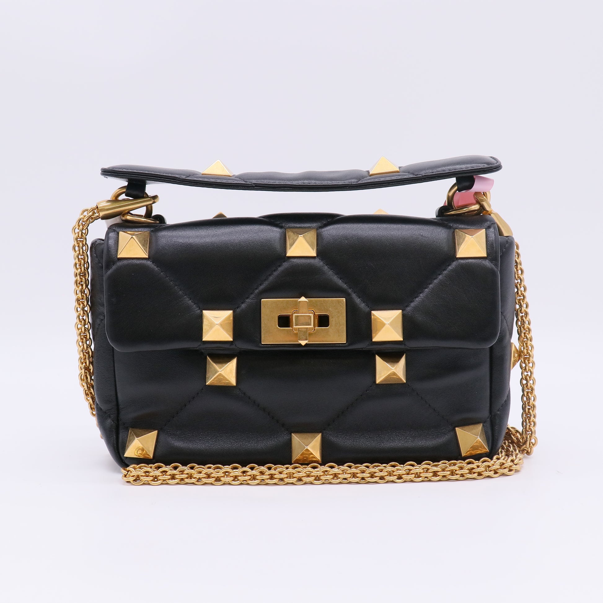 Valentino Garavani Nappa Large Roman Stud Shoulder Bag Black Twins LDJ5106