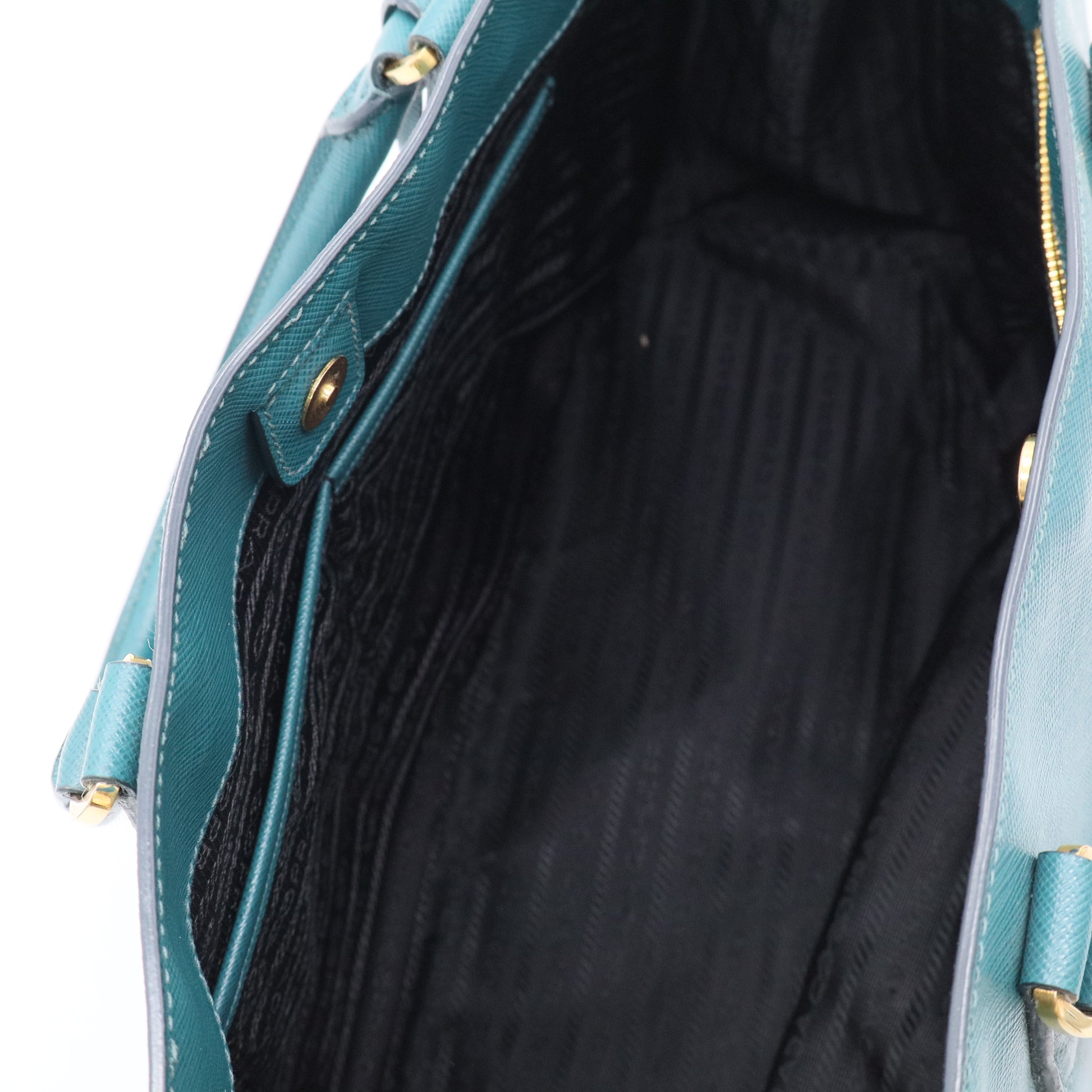 Blue Saffiano Lux Leather Medium Double Zip Tote Bag Twins B20459