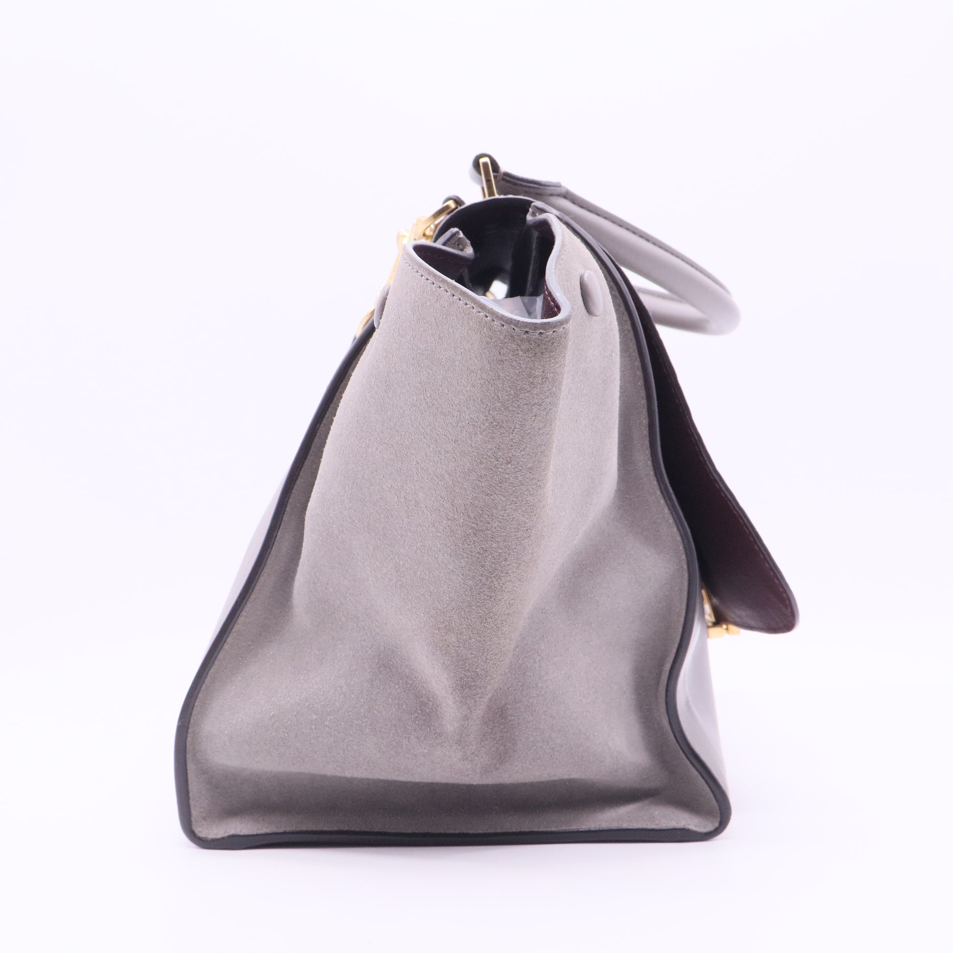 Two Tone Grey Croc Embossed Leather and Suede Medium Trapeze Top Handle Bag