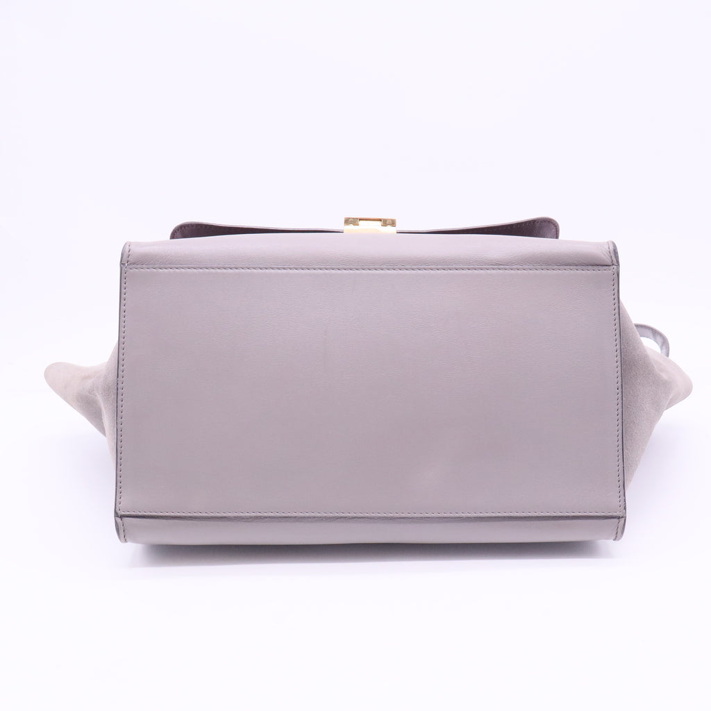Two Tone Grey Croc Embossed Leather and Suede Medium Trapeze Top Handle Bag