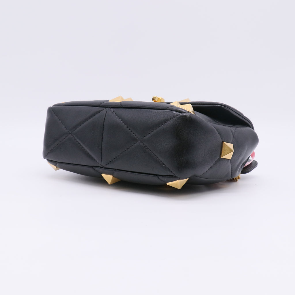 Valentino Garavani Nappa Large Roman Stud Shoulder Bag Black Twins LDJ5106