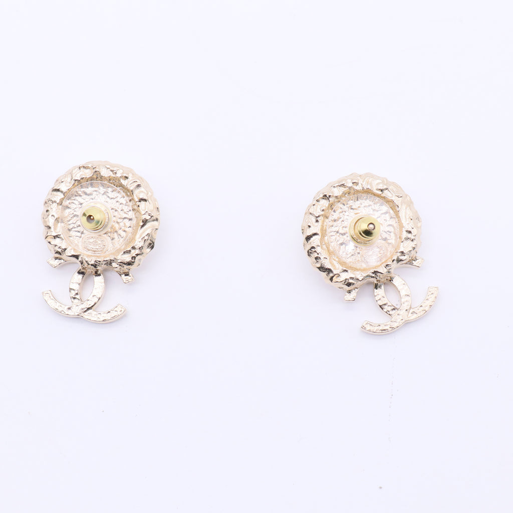 Chanel 2022 Faux Pearl & Strass CC Stud Earrings twins