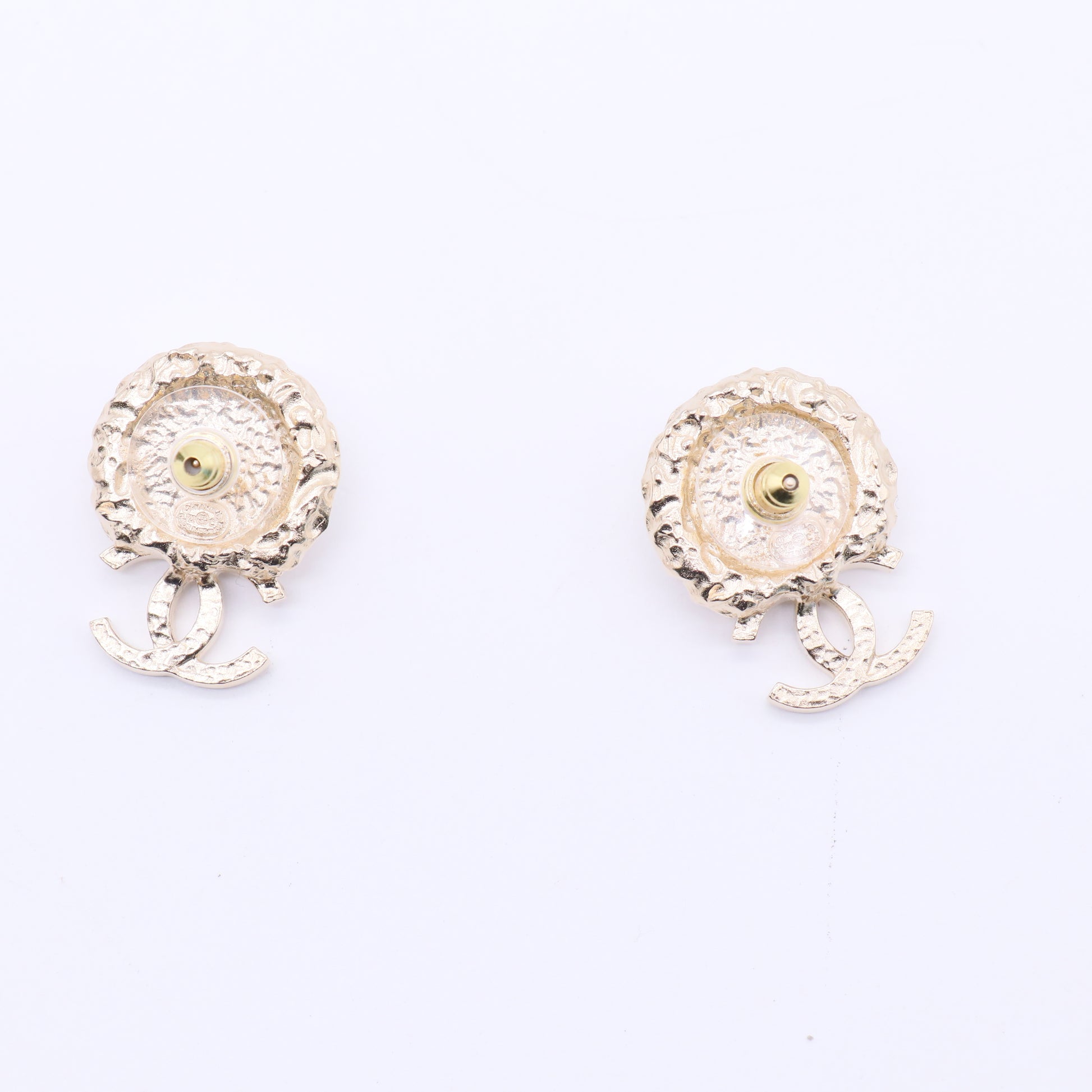 Chanel 2022 Faux Pearl & Strass CC Stud Earrings twins