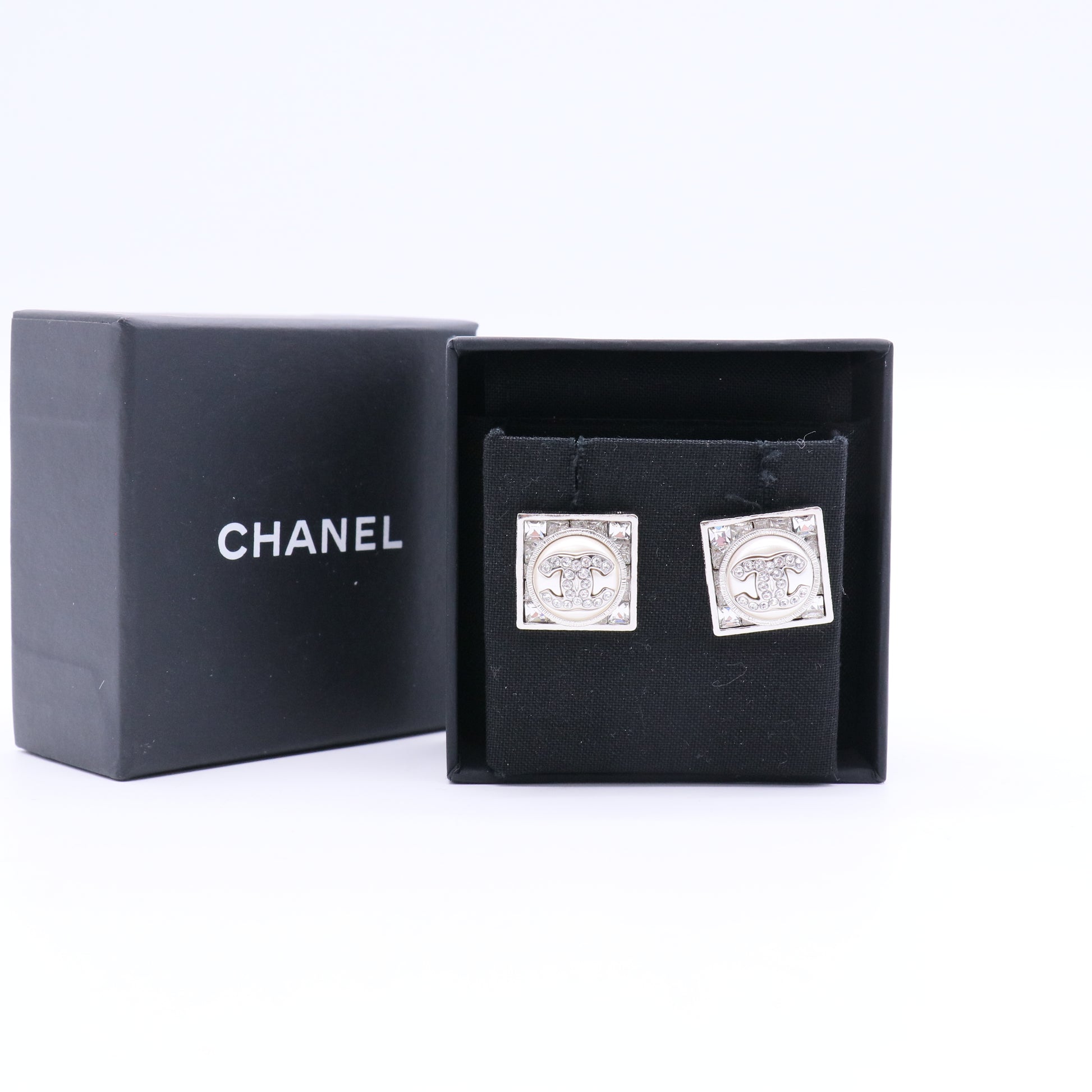 Chanel 2023 Faux Pearl & Strass CC Stud Earrings twins