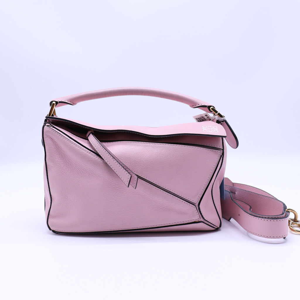 Loewe Soft Pink Grained Calfskin Leather Puzzle Bag twins LDJ4316