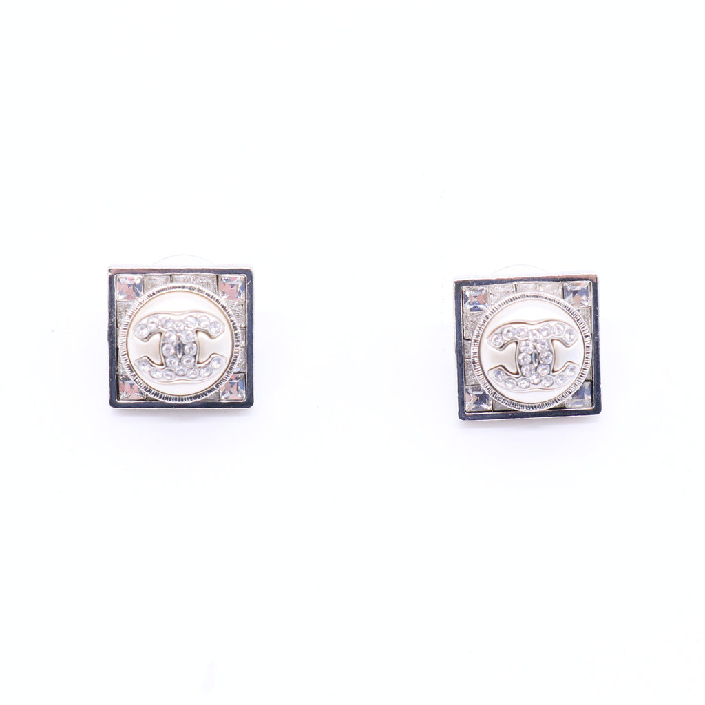 Chanel 2023 Faux Pearl & Strass CC Stud Earrings twins