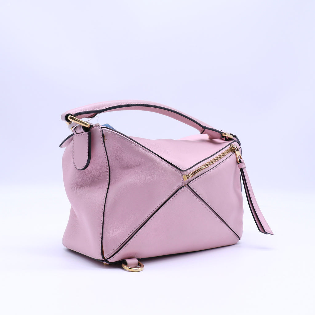 Loewe Soft Pink Grained Calfskin Leather Puzzle Bag twins LDJ4316