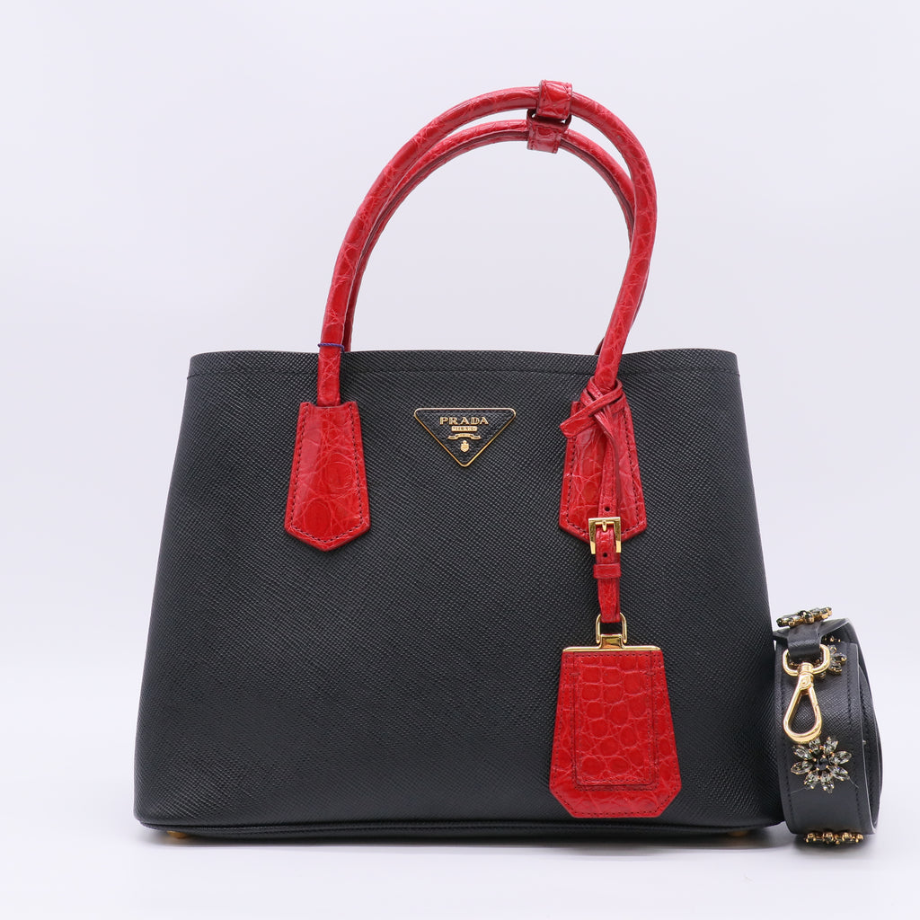 Prada Saffiano Cuir Crocodile Double Bag LDJ5119