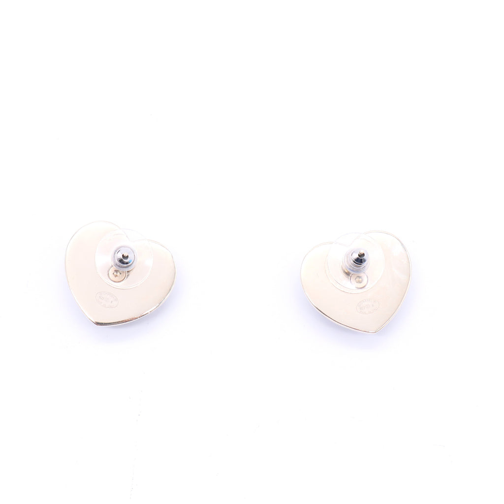 Chanel  Lambskin CC Heart Earrings Black Gold twins