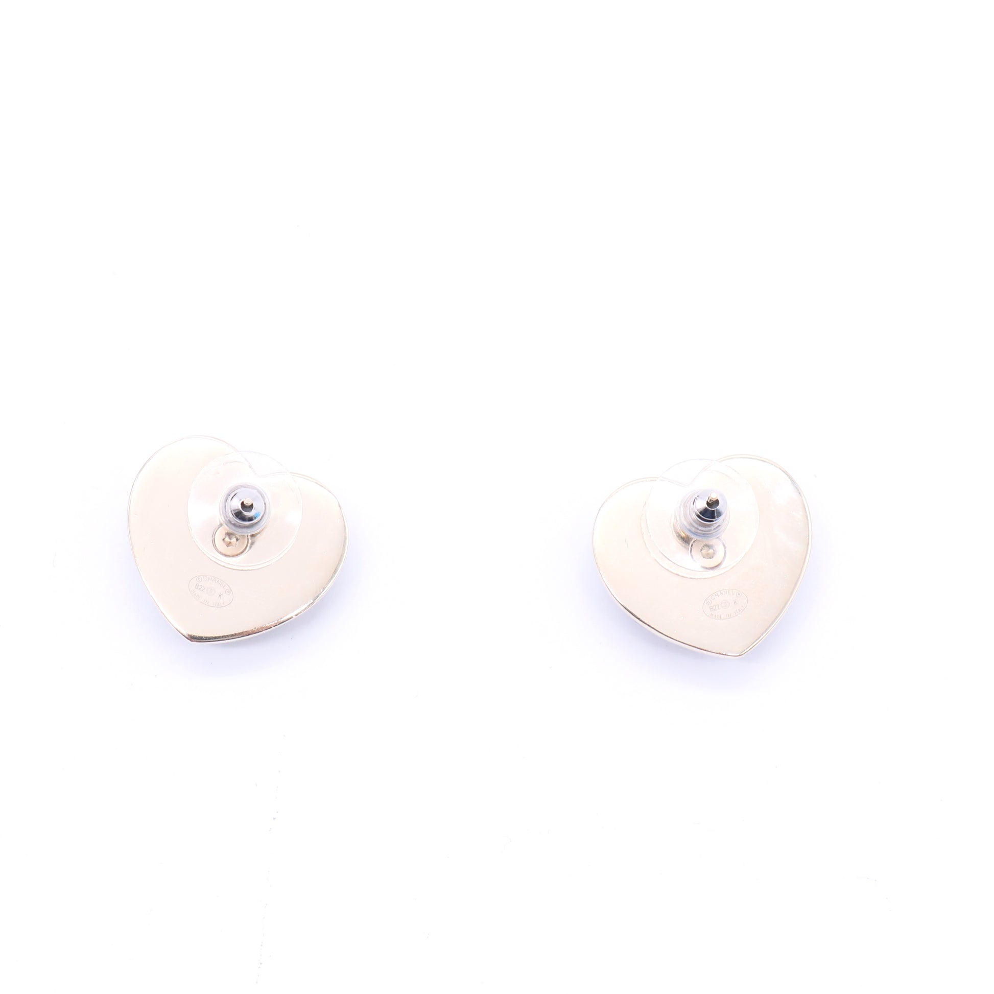 Chanel  Lambskin CC Heart Earrings Black Gold twins