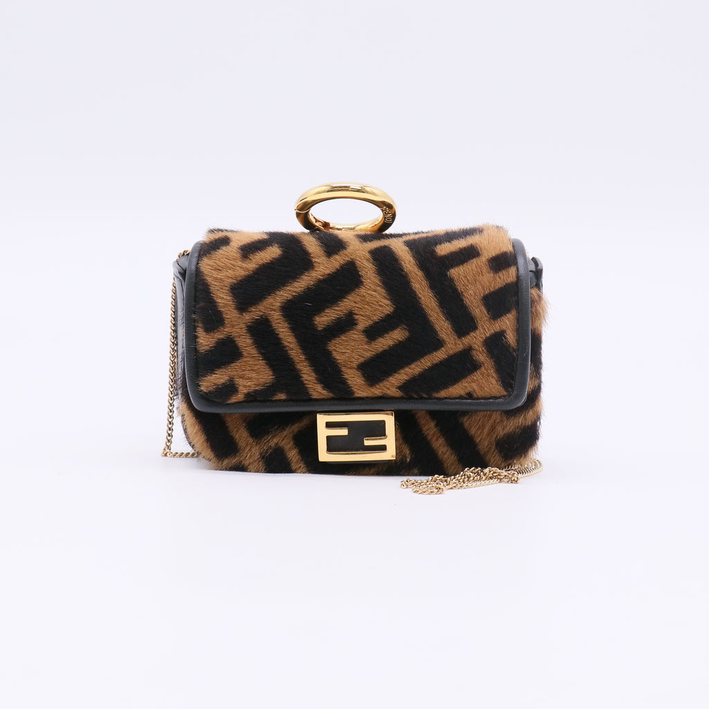 Fendi Chain Baguette Charm Bag Zucca Calf Hair Nano twins LDJ5113