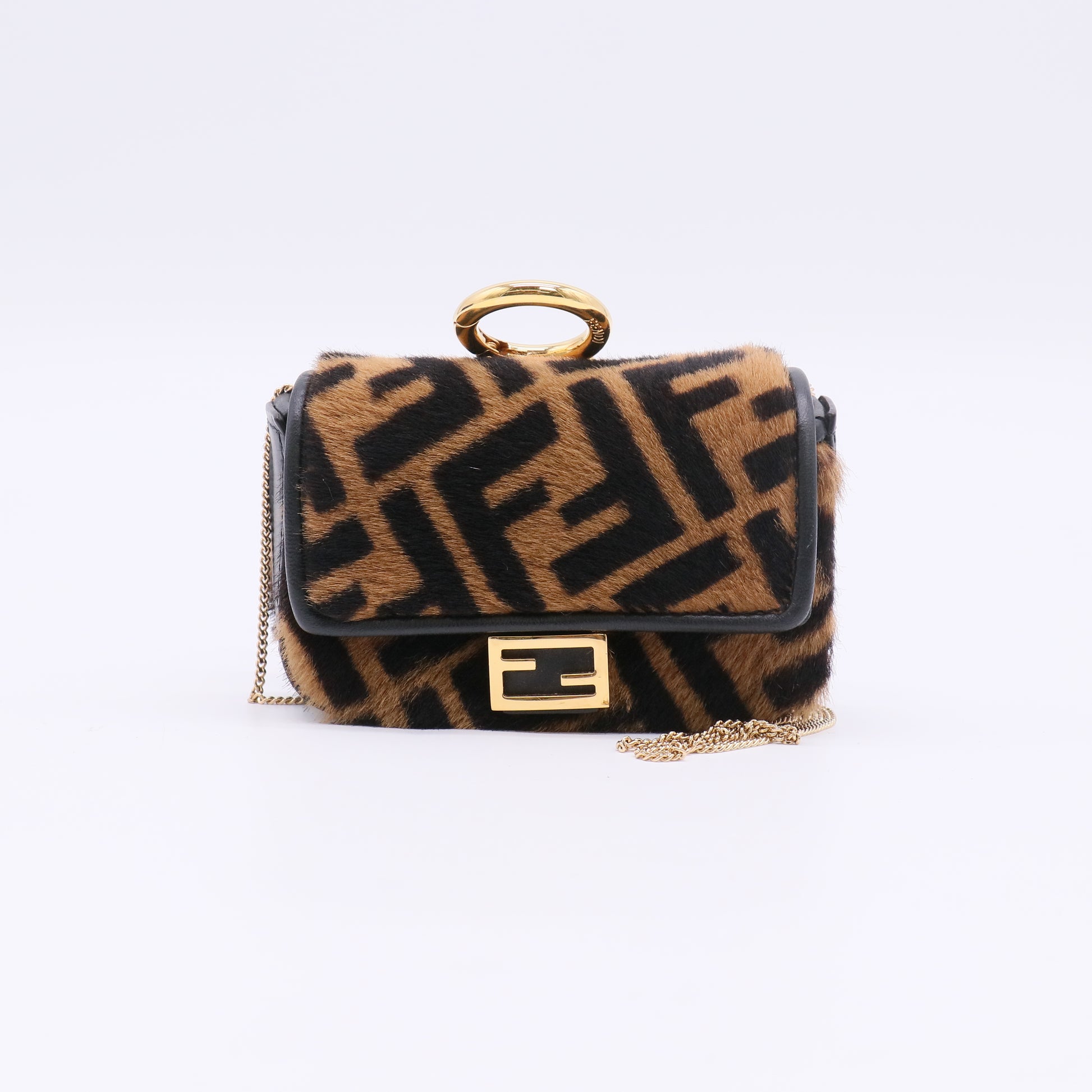 Fendi Chain Baguette Charm Bag Zucca Calf Hair Nano twins LDJ5113