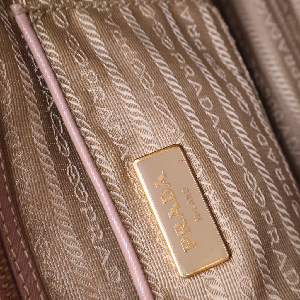 Pink Saffiano Leather Galleria Double Zip Large