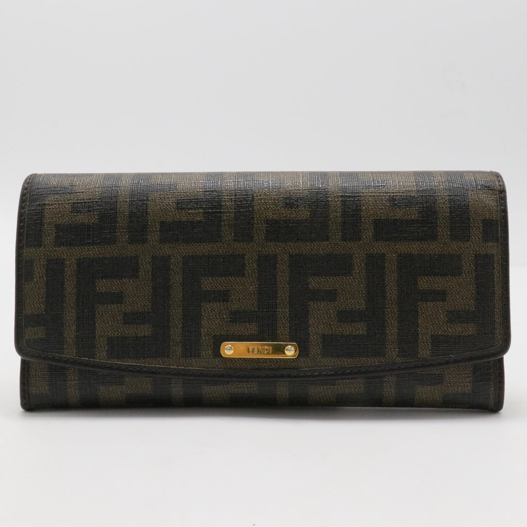 Fendi Tobacco Zucca Coated Canvas and Leather Flap Continental Wallet