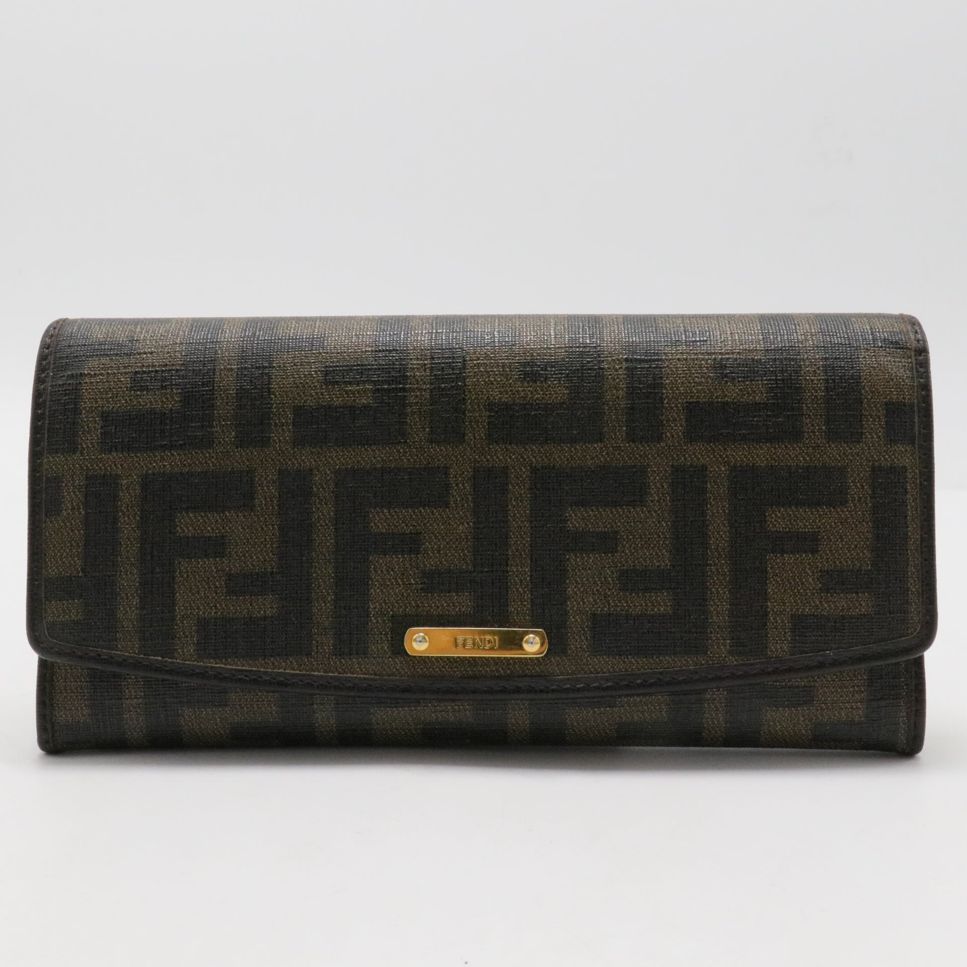 Fendi Tobacco Zucca Coated Canvas and Leather Flap Continental Wallet