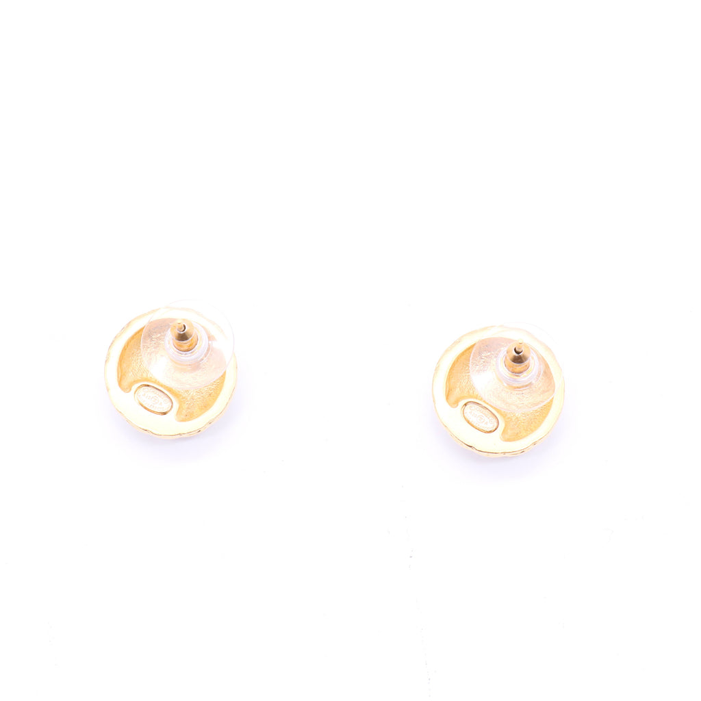 Chanel round gold diamond case black logo earrings Twins