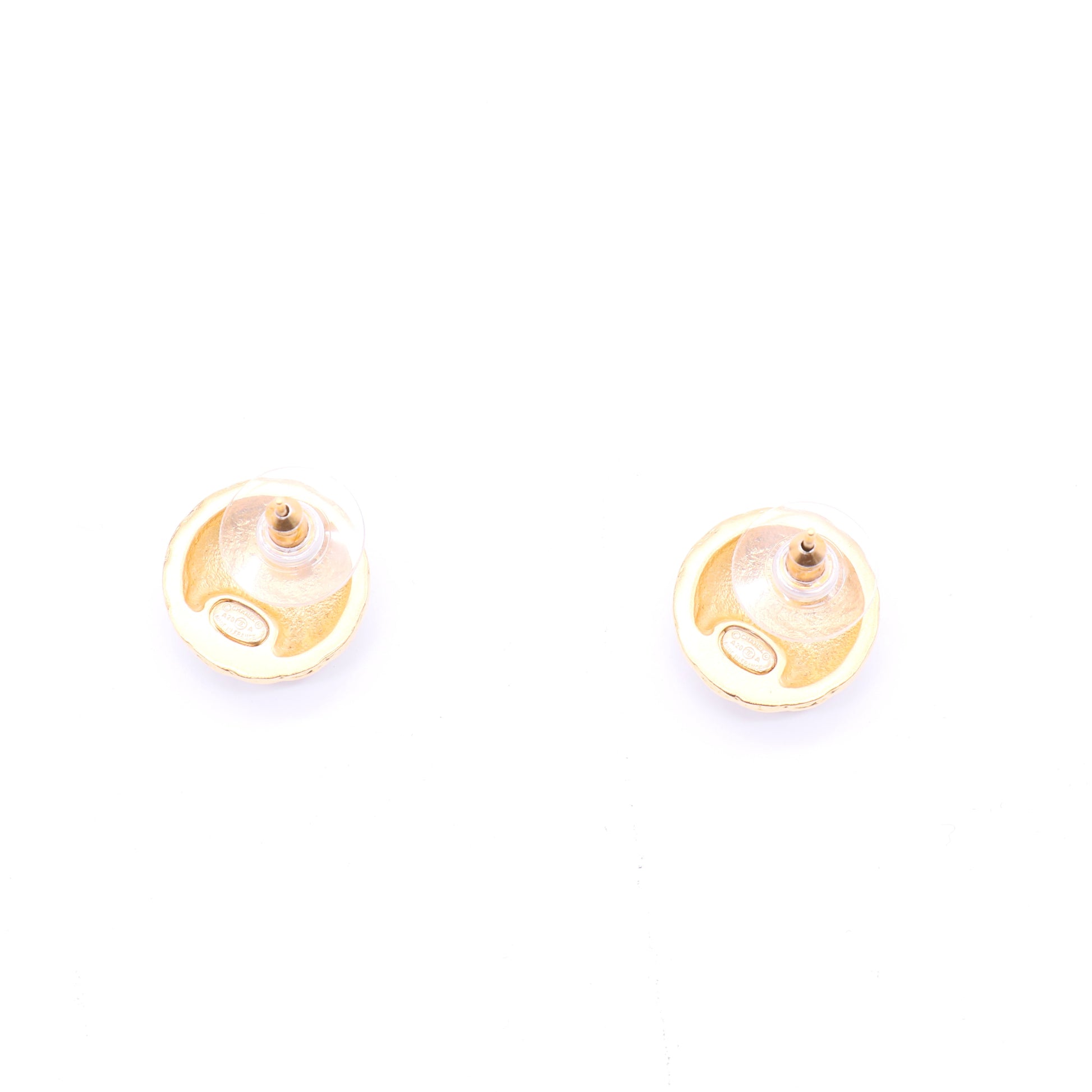 Chanel round gold diamond case black logo earrings Twins