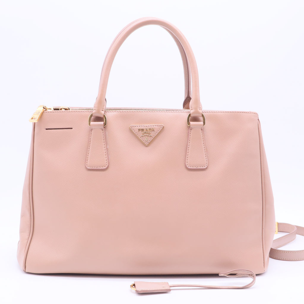 Pink Saffiano Leather Galleria Double Zip Large
