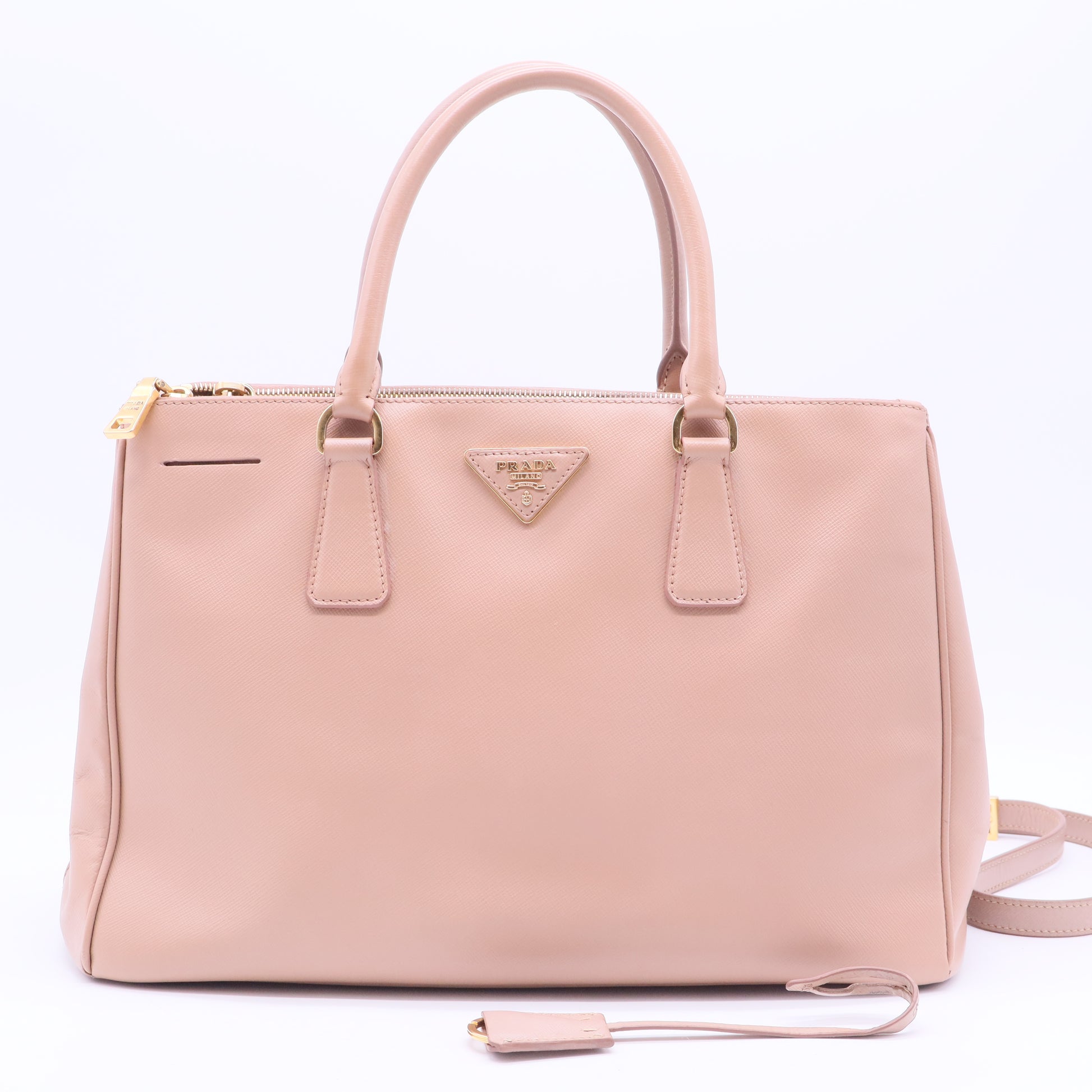 Pink Saffiano Leather Galleria Double Zip Large