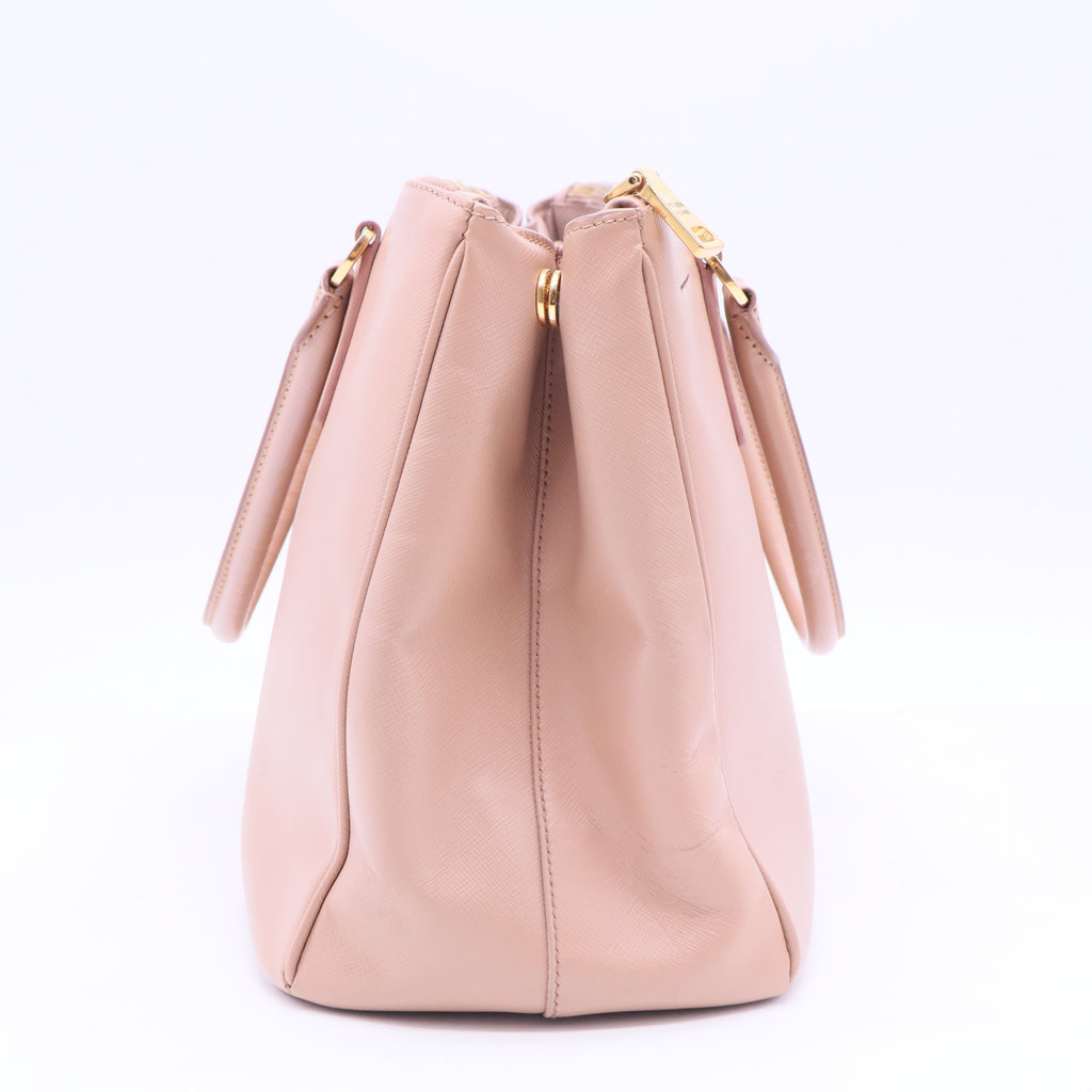 Pink Saffiano Leather Galleria Double Zip Large
