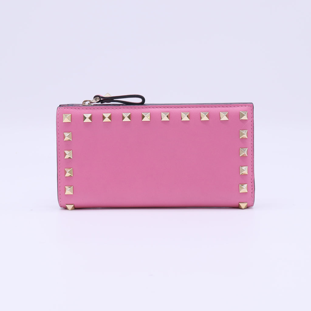 Valentino Garavani Rockstud Leather Zip-Around Continental Wallet W22060