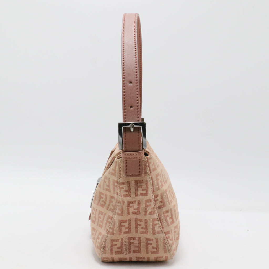 Fendi Pink Zucchino Canvas Double Flap Shoulder Bag Beige